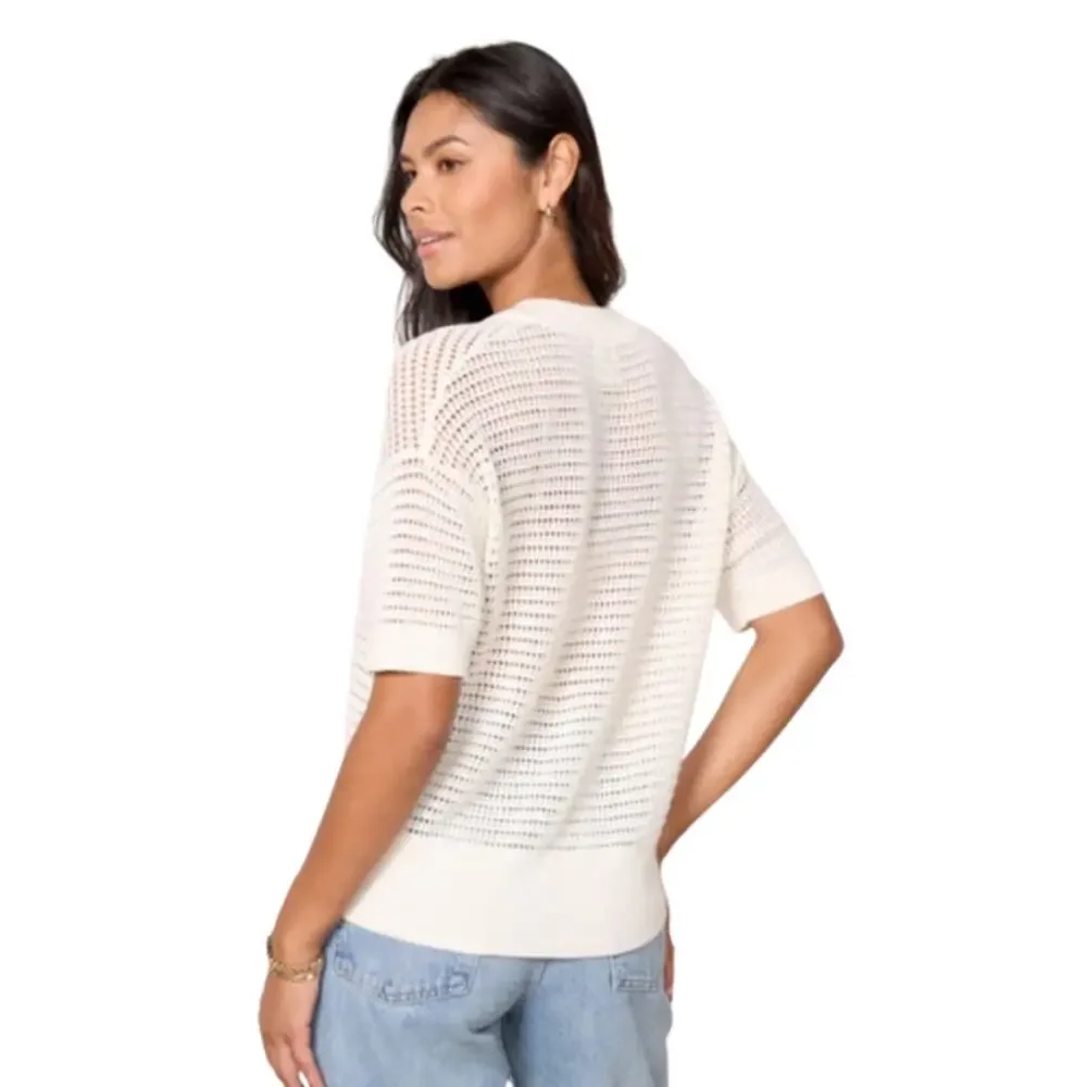 VARLEY Women's Callie Mesh Knit Top Large Beige Egret Short Sleeve NWT - Picture 4 of 13